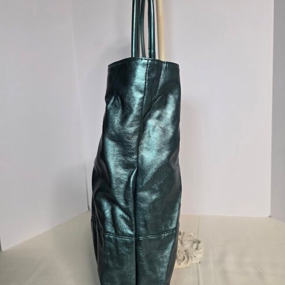 Saks 5th Avenue Large Metallic Jade Green Tote Bag - Picture 3 of 8